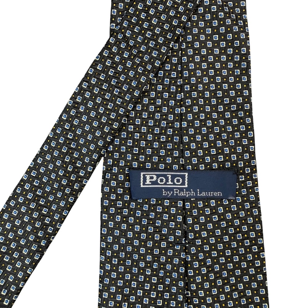 Vintage Polo Ralph Lauren Tie Mens‎ OS Black Geometric Silk Made in USA